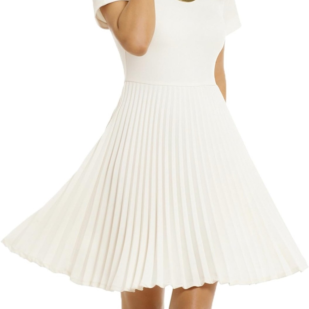 Pleated Short Sleeves Cocktail Party Swing Dress